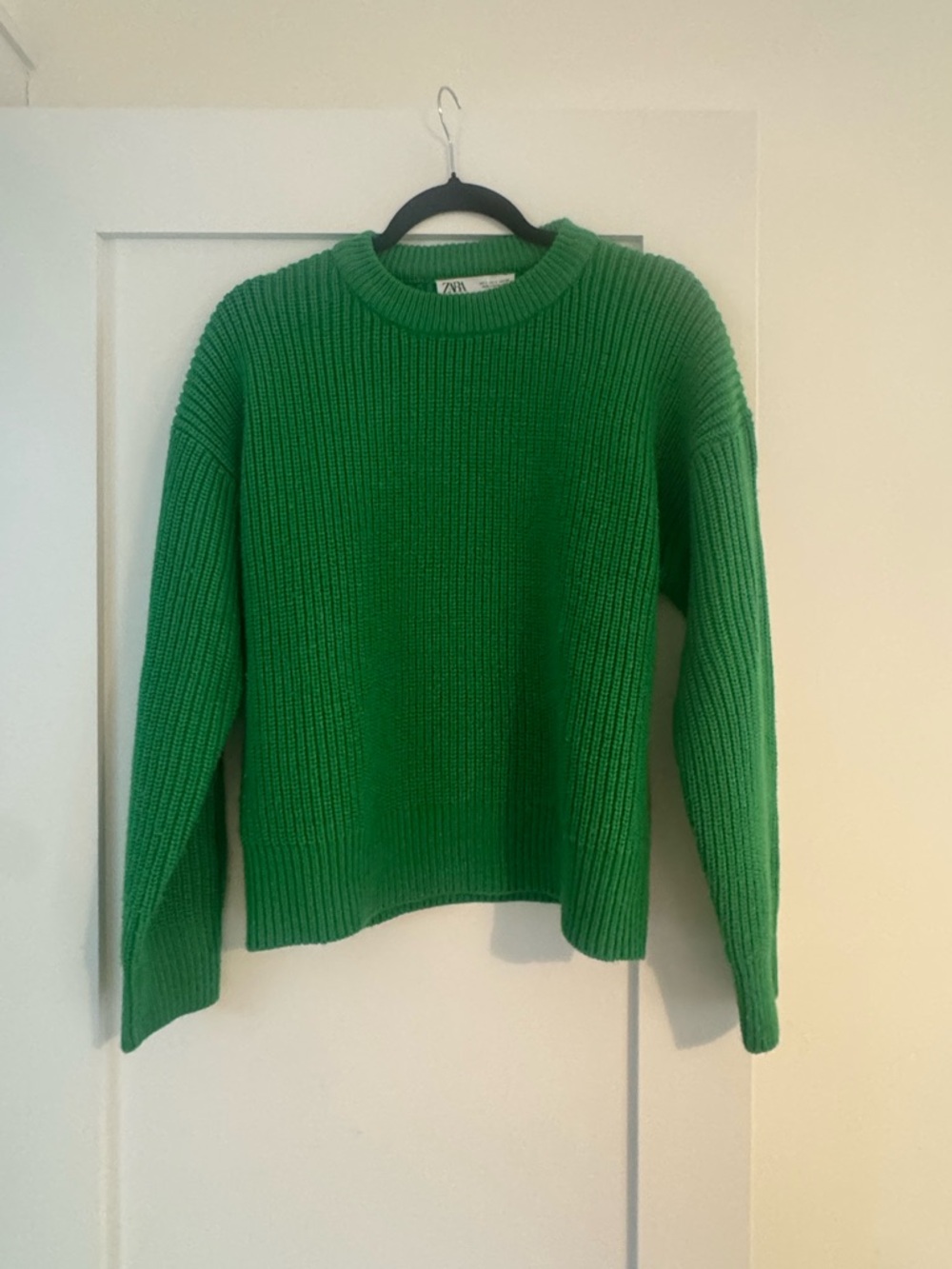 Zara Bright Green Chunky Ribbed Crewneck Sweater